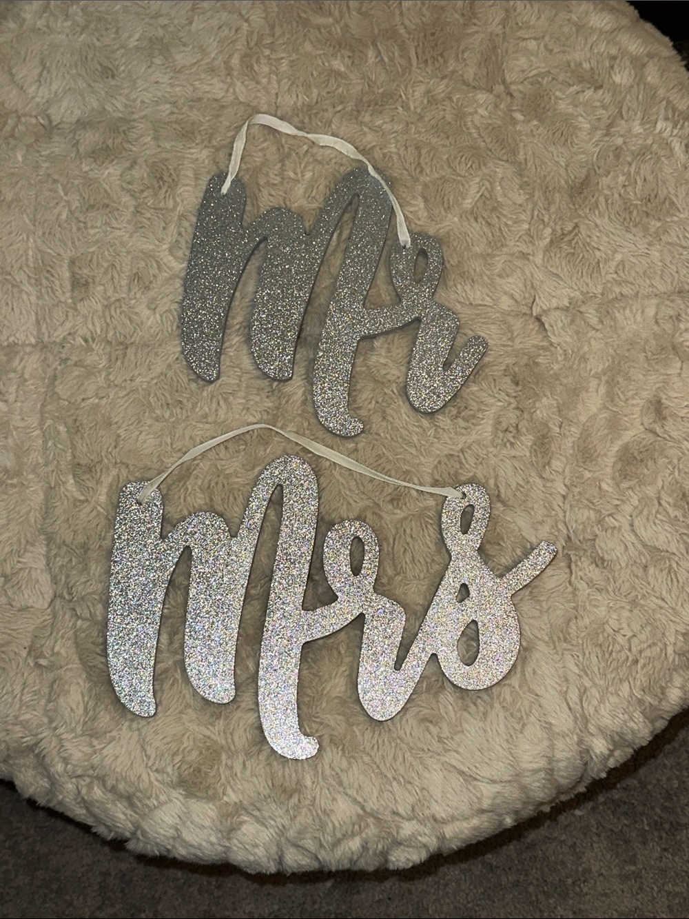 Glitter 'Mr' and 'Mrs' Hanging Wedding Signs - Silver
